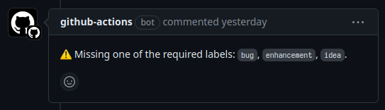 Screenshot of GitHub Actions bot in action